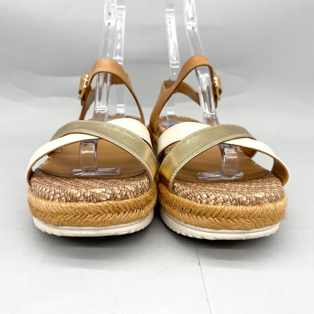 Vionic Womens 9 Mar Platform Sandals Tan Gold Leather Strappy Espadrille Wedge - Picture 2 of 12